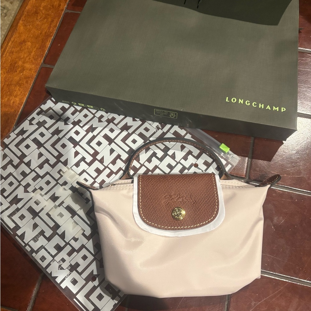 Longchamp Le Pliage Mini Bag in Cream and Brown